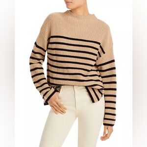 Rails Claudia Funnel Neck Stripe Sweater Camel Ebony Knit High Neck Size Medium